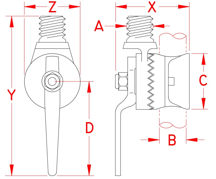Stainless Steel Antenna Rail Mount, S3625-0000, Line Drawing